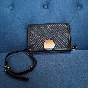 ZARA Black Geometric Design Crossbody Bag with Gold-tone Hardware